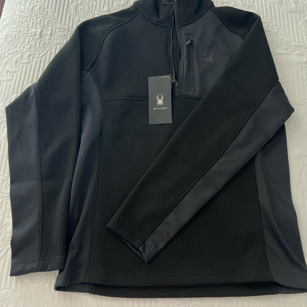 Spyder Black Performance Jacket L New Ribbed Fabric Fleece Lining